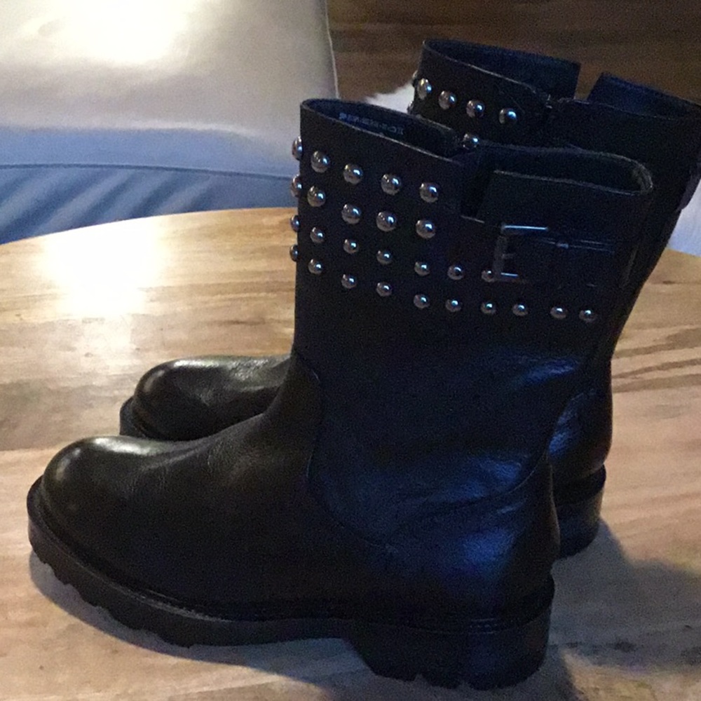Real leather studded black boots